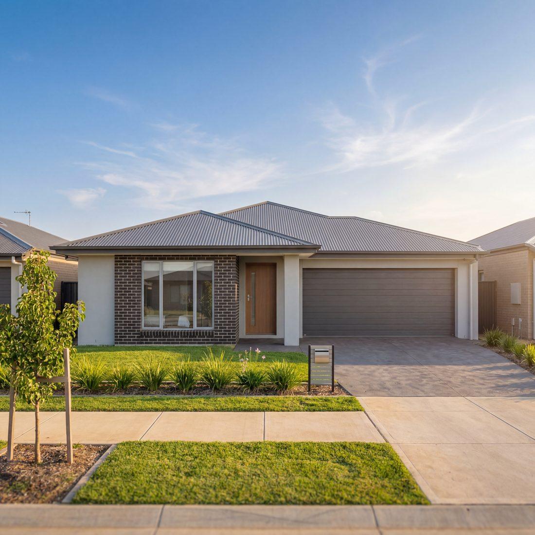 Brick Australian family home with a double garage in a new estate